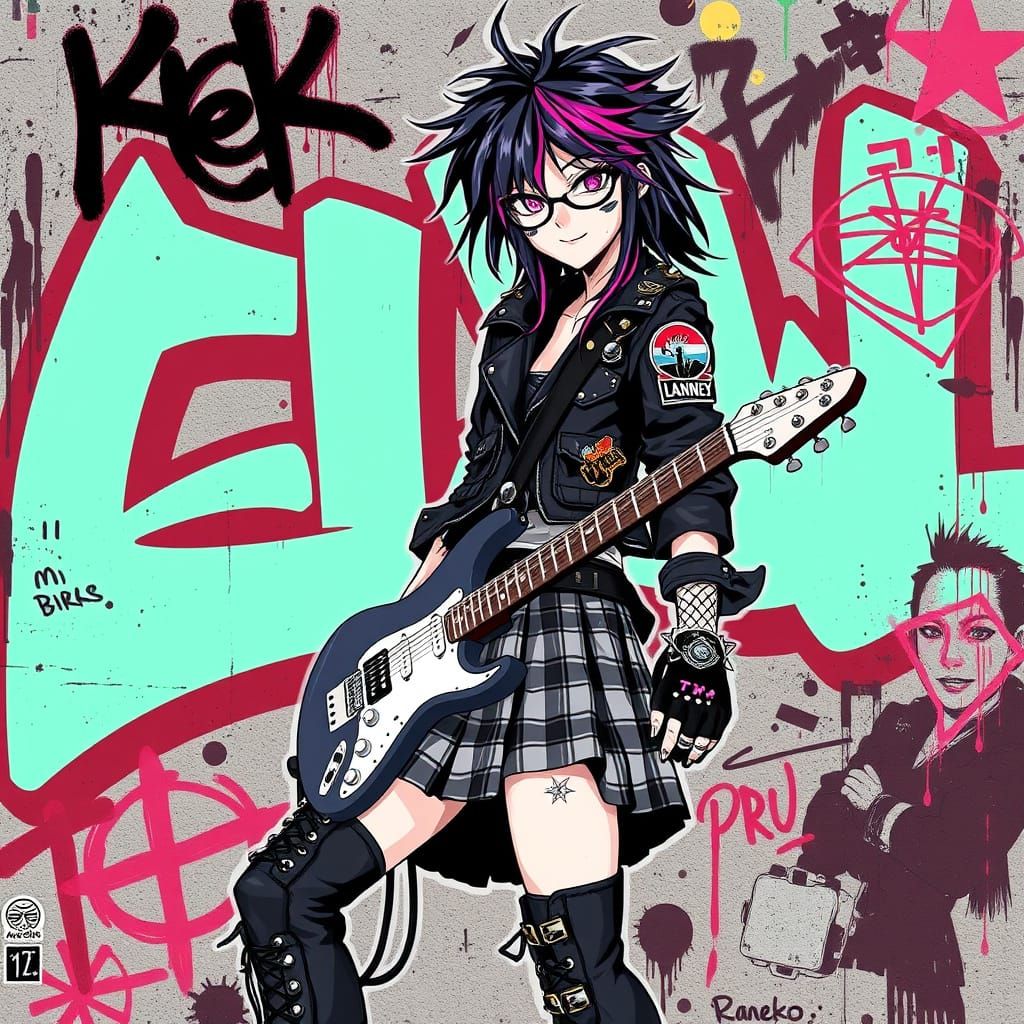 Rebellious Punk-Inspired Anime Girl with Emo Style and Trans...