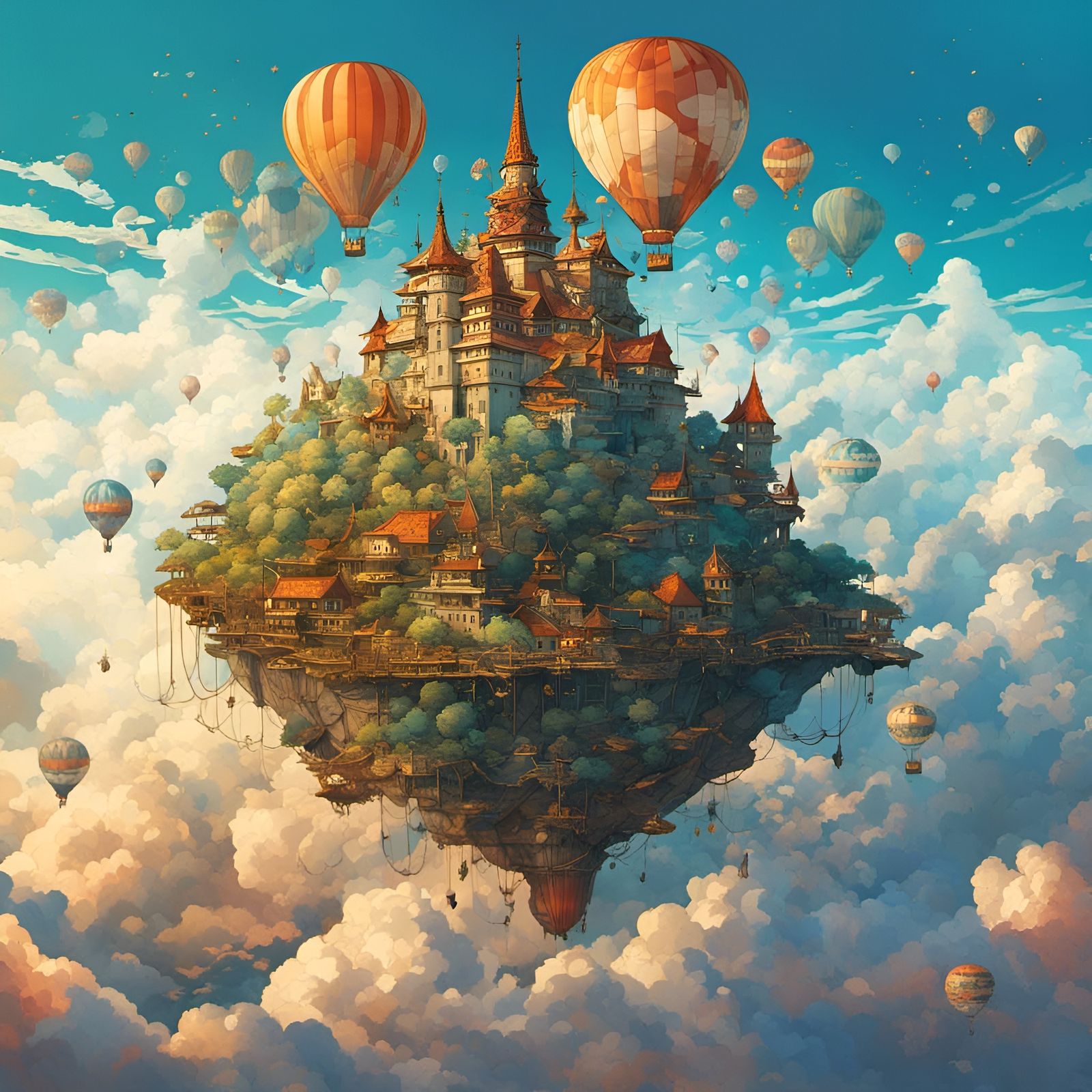 Flying Kingdom in the Sky: Digital Illustration