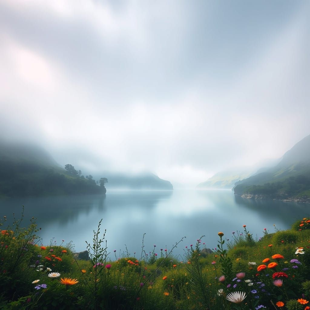 Misty Scottish Loch in Ethereal Springtime Splendor