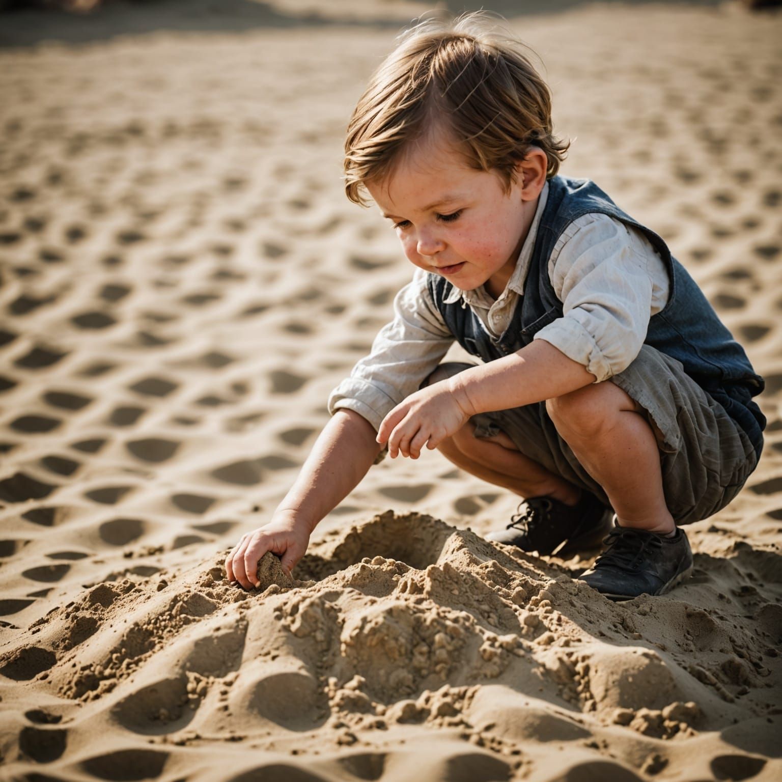 Child Playing in Sand, 1930s Photography