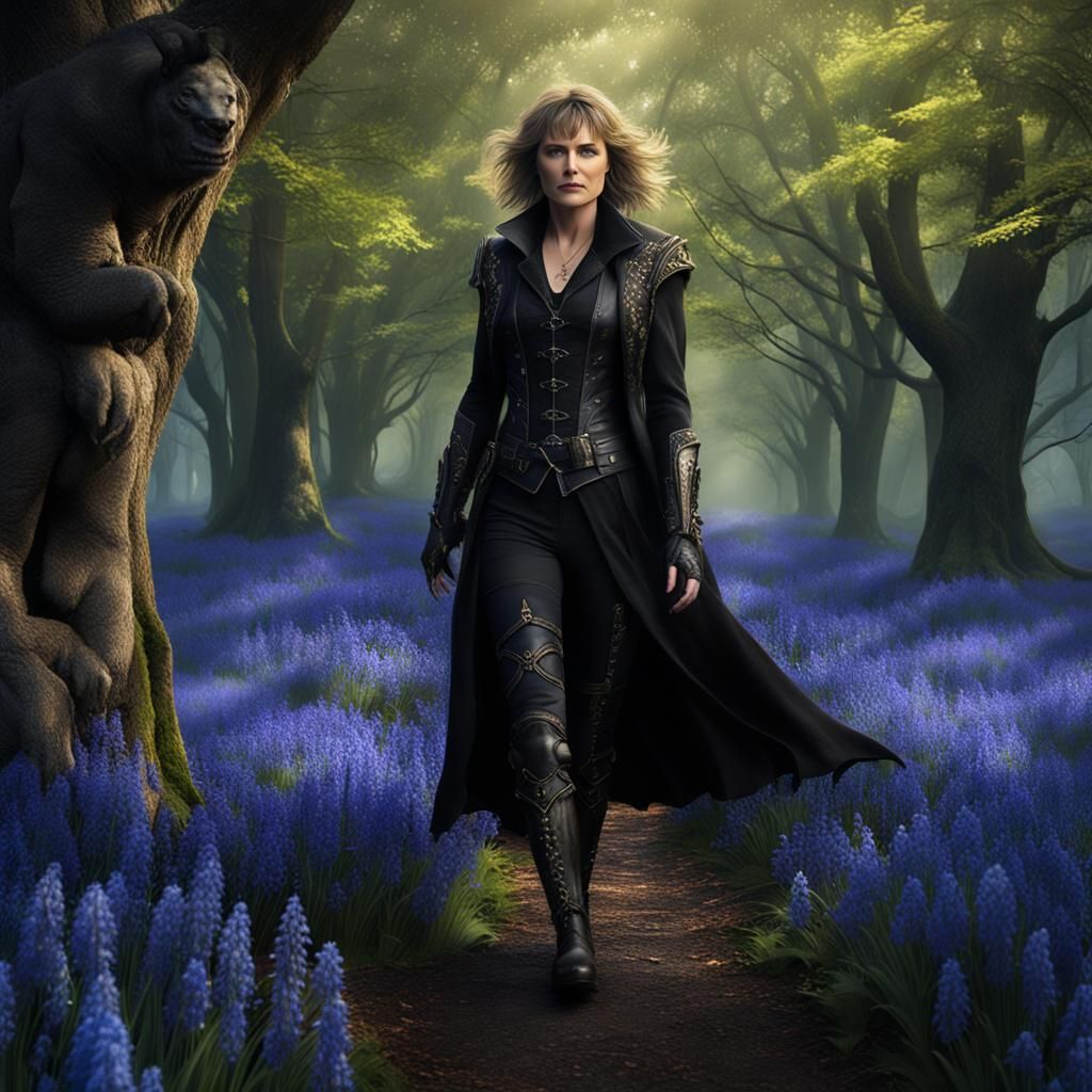 Gothic Queen in Bluebell Park: Detailed Matte Painting