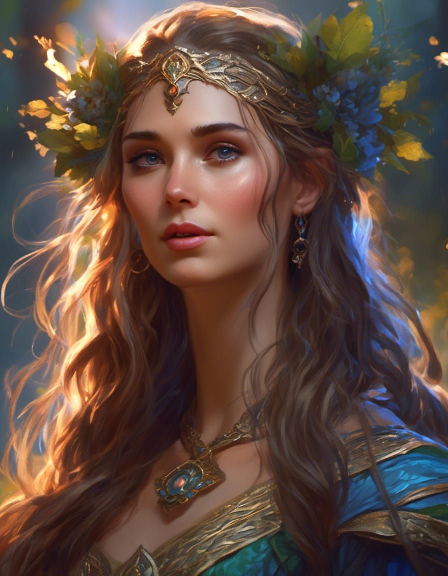 Elven Druidess Portrait in Hyperdetailed Style