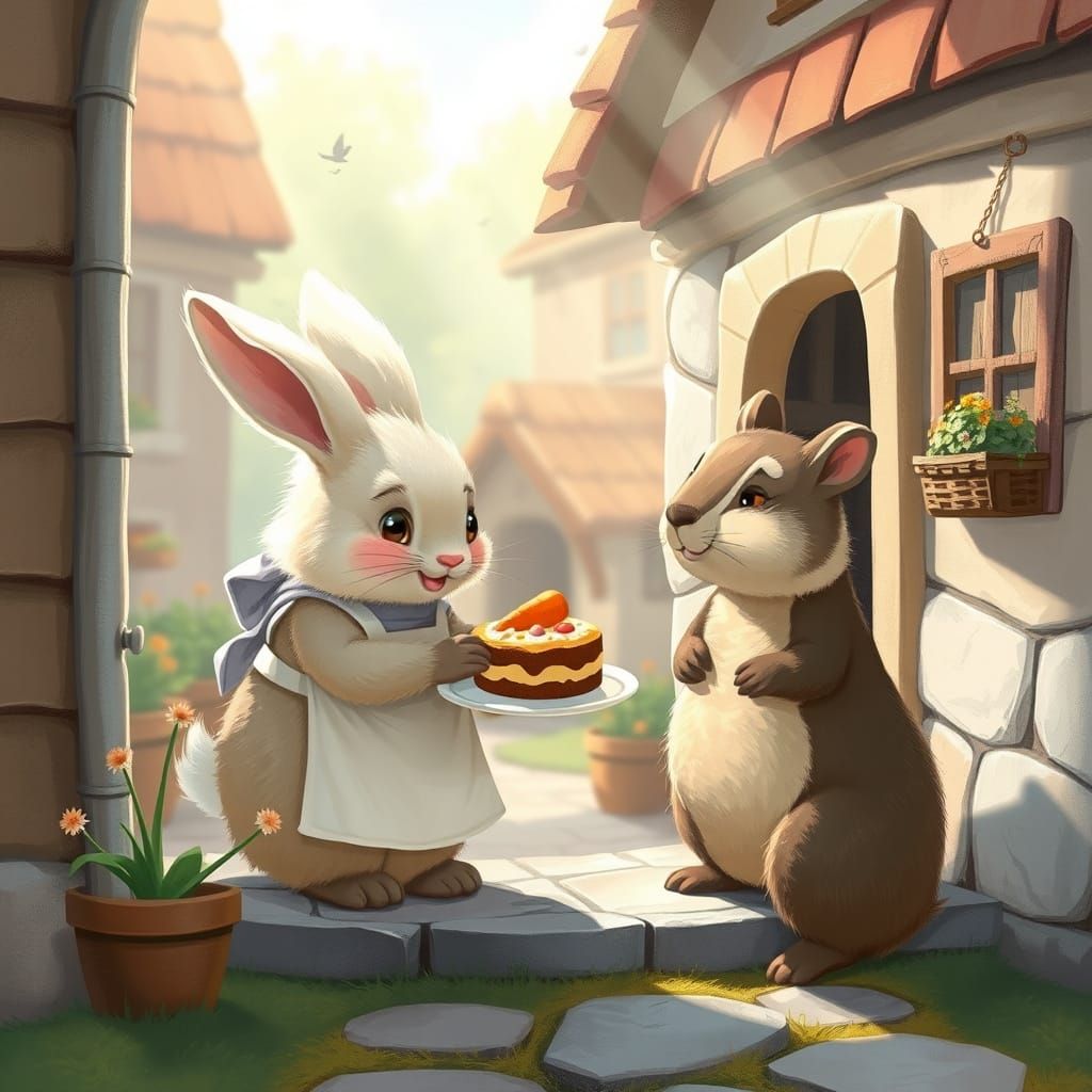 Rabbit Baker Delivers Carrot Cake in Storybook Village