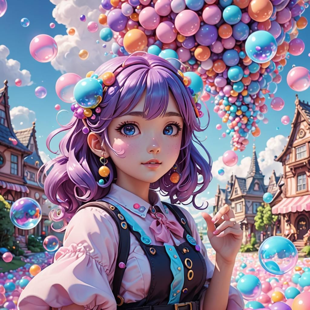 Anime Girl in Candy Land: A Kawaii Art Piece