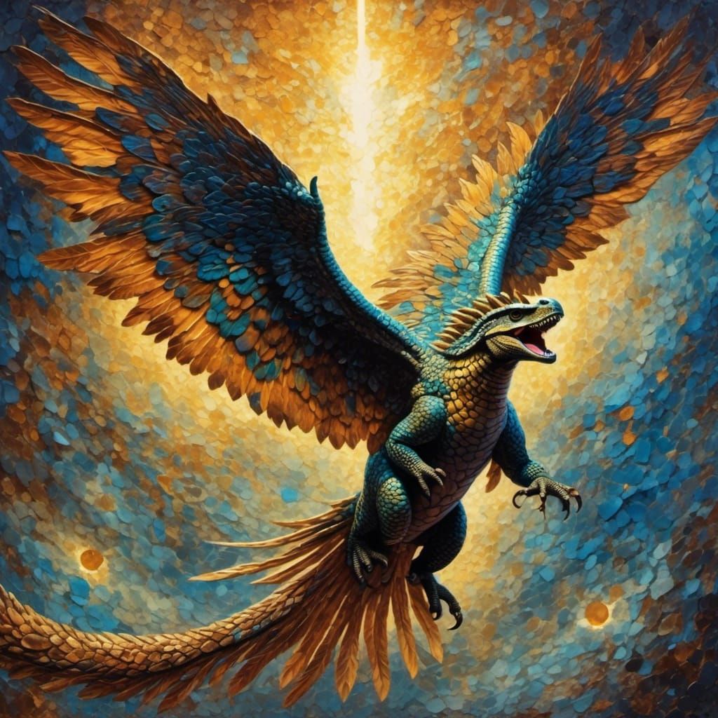 Iridescent Snakeskin Bird Dinosaur Watercolor