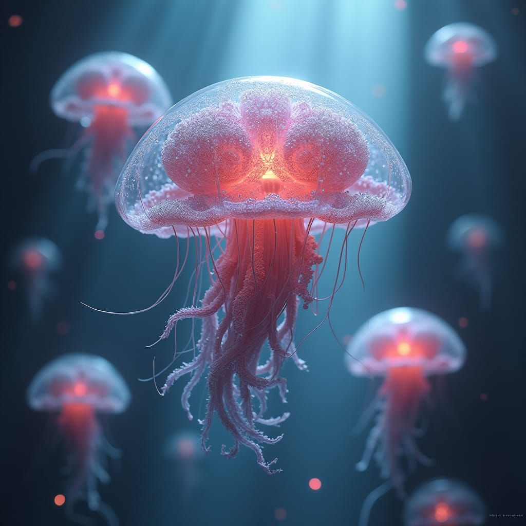 Glass Jellyfish City in Glowing Peony Universe