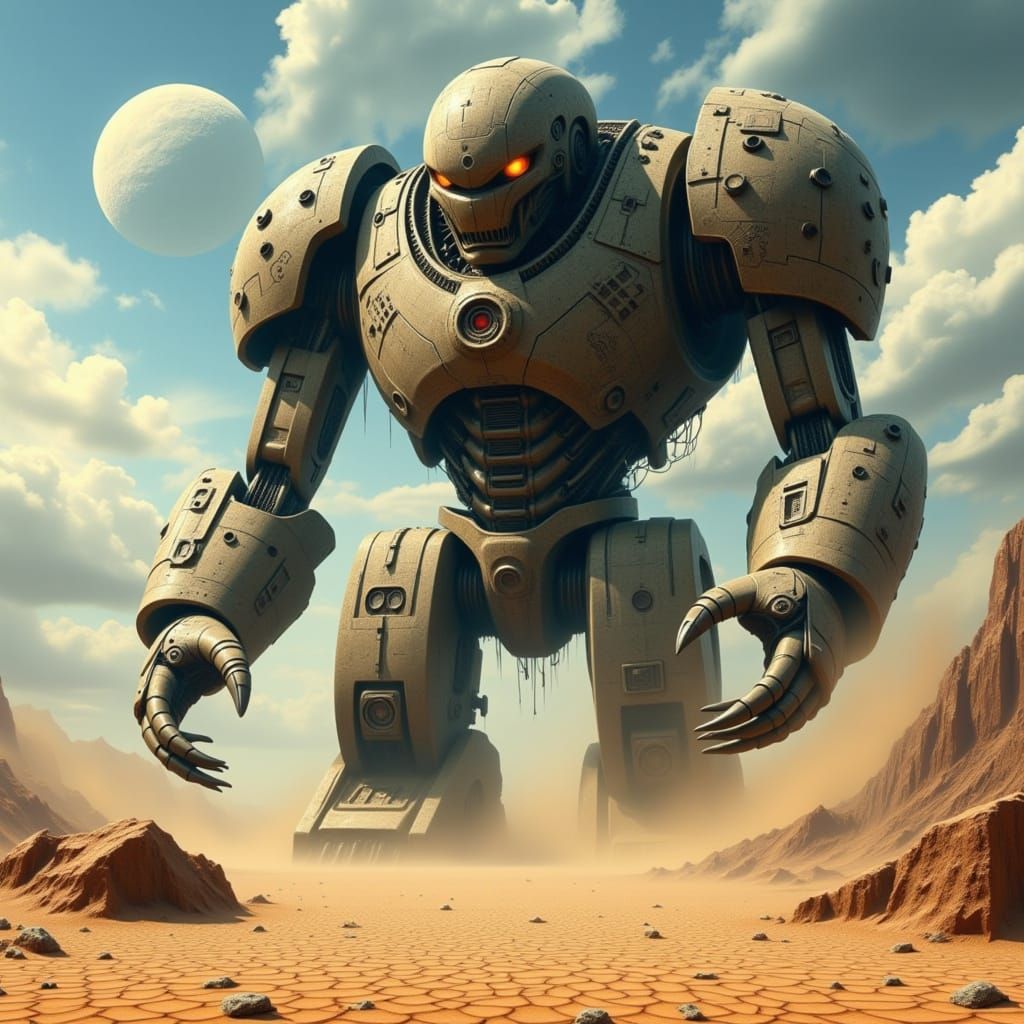 Ancient Stone Automaton in Alien Desert