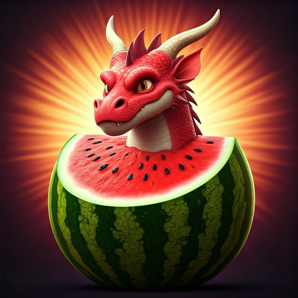 Dragon Watermelon Hybrid in Vibrant Cyberpunk Aesthetic