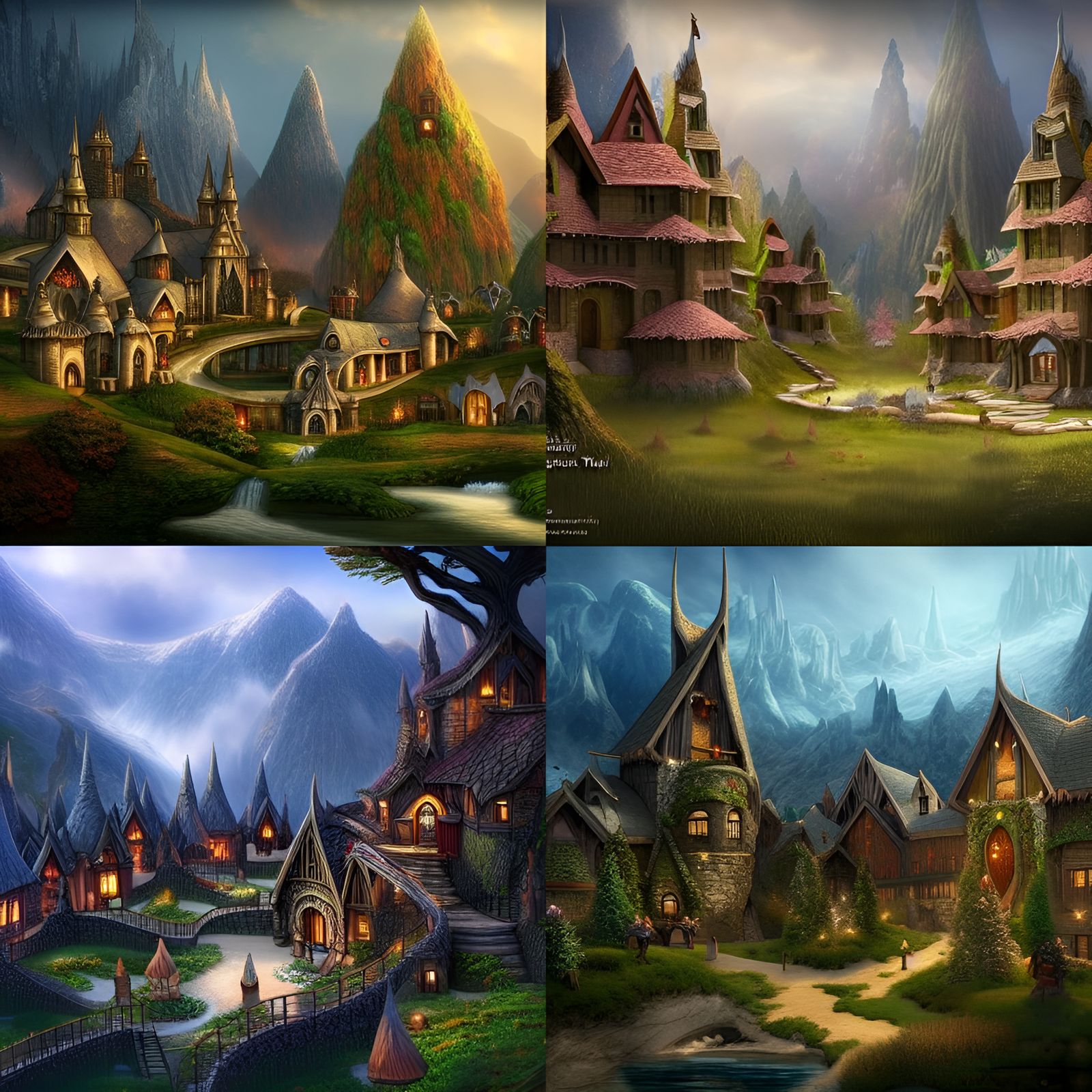 Fantasy Elven Town in the Mountains