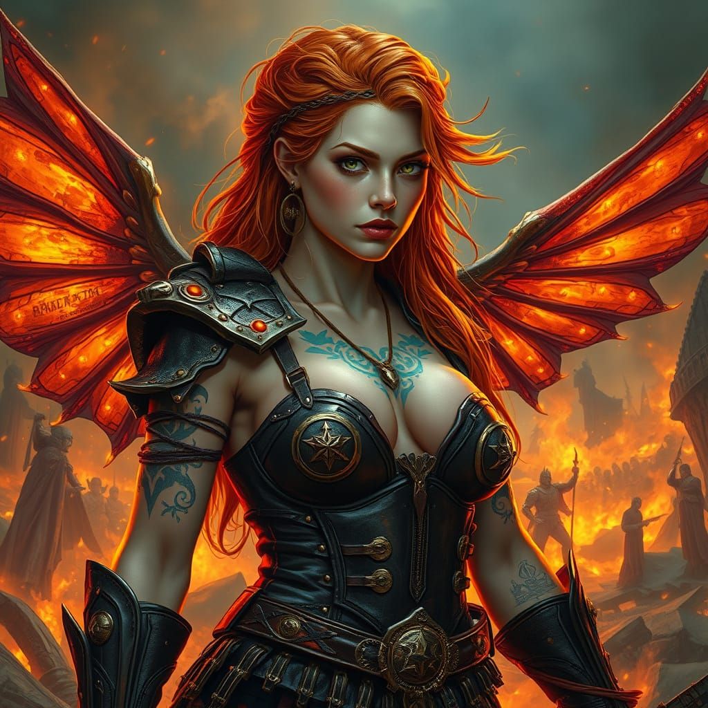 Valkyrie with Bioluminescent Tattoos in Hyperrealistic Style