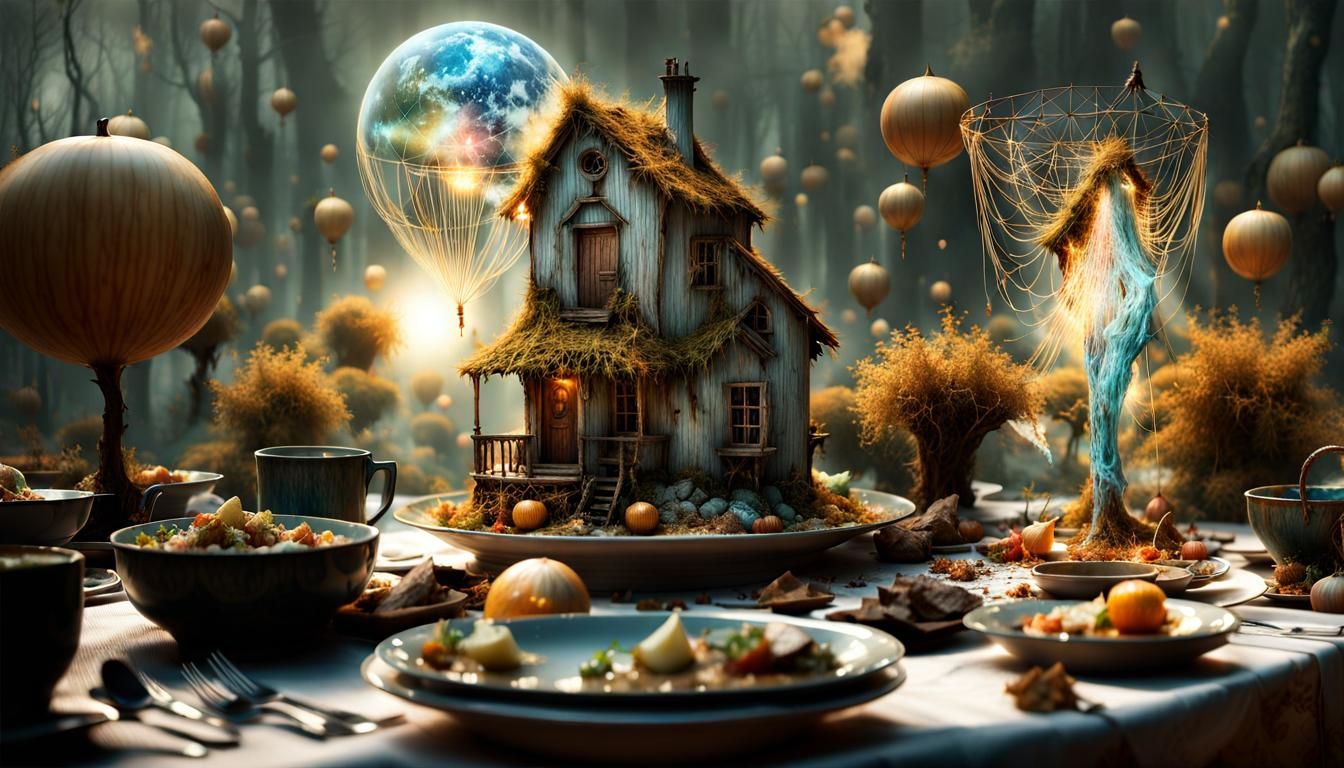 Surreal Biological Montage with Magical Particles