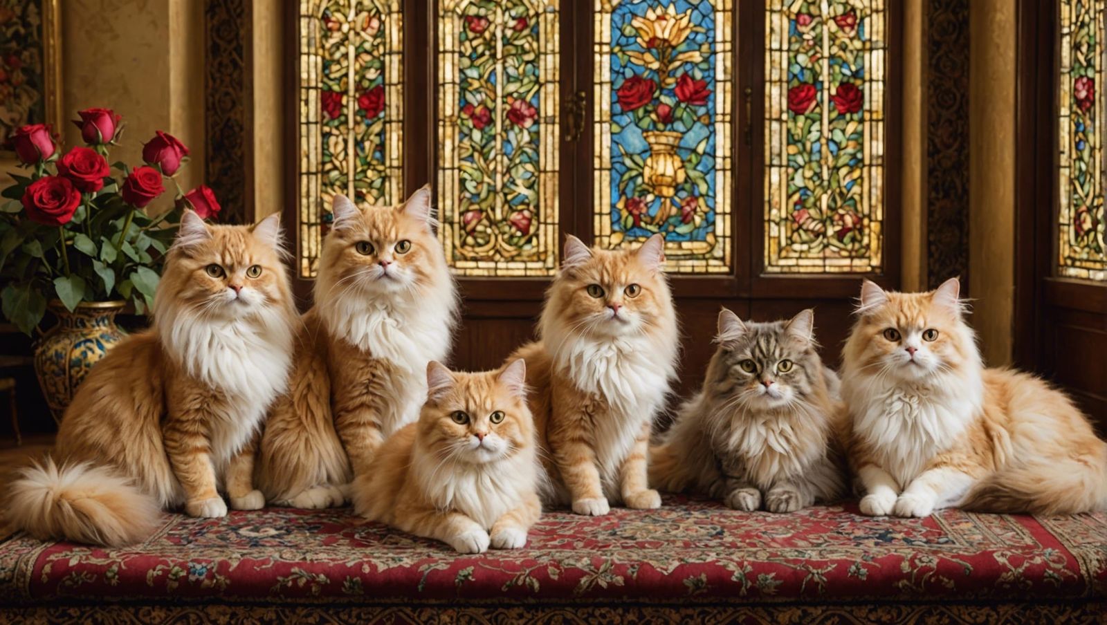 Regal Persian Cats in Opulent Golden Room