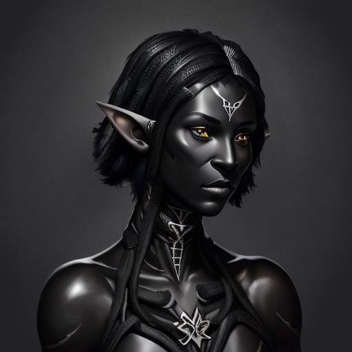 Portrait of a Beautiful Black-Skinned Elf