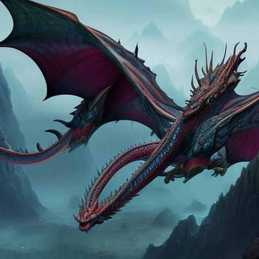 Fantastical Flying Dragon in Detailed Matte Painting