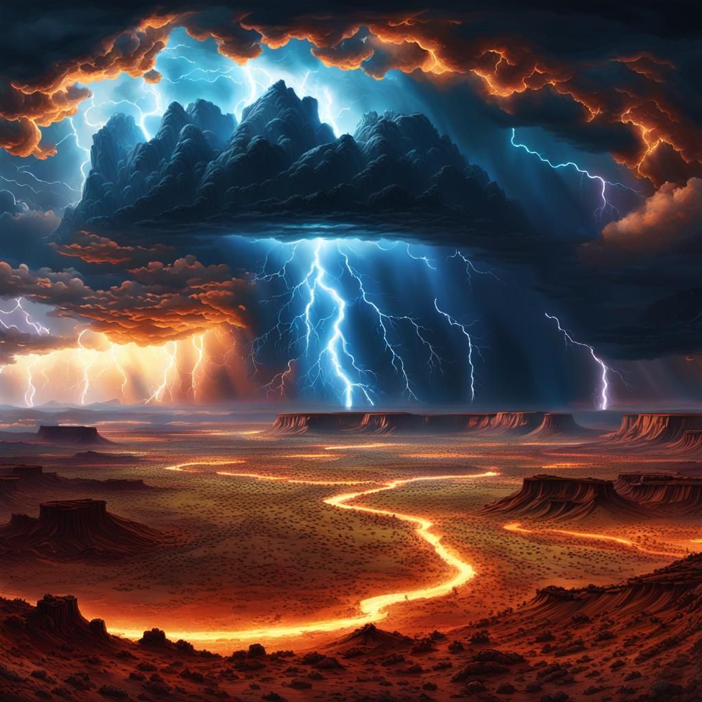Ethereal Stormscape in a Vast Arid Landscape