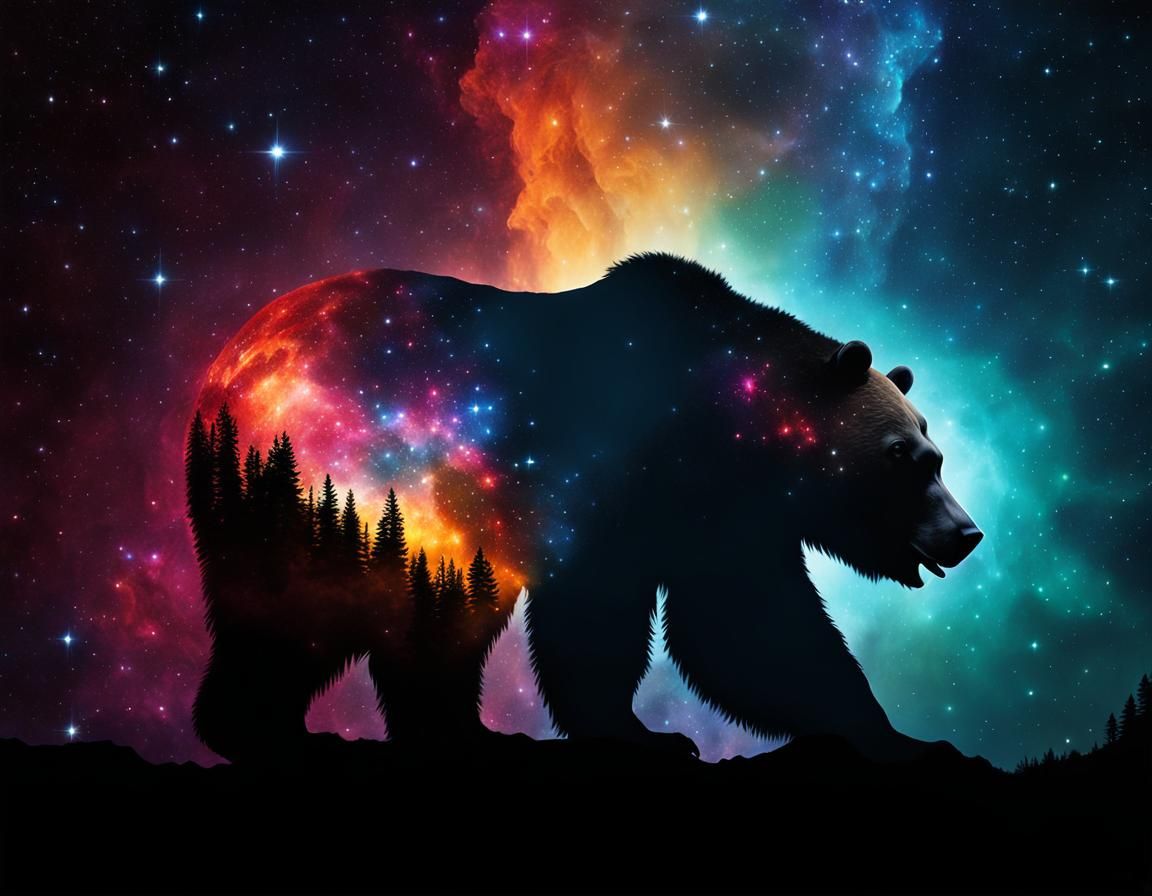 Nebula Bear: Surreal Double Exposure in HDR