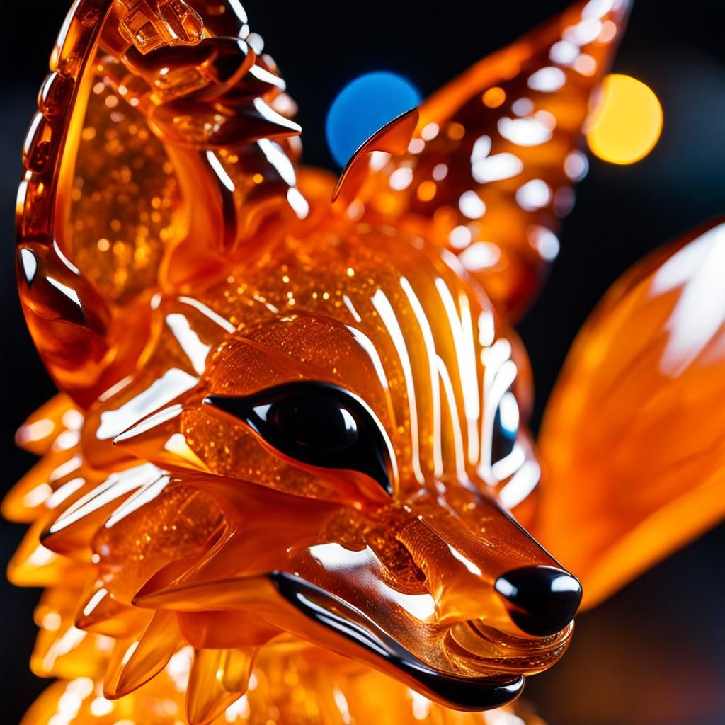 Amber and Glass Fox Statue in Soft Focus