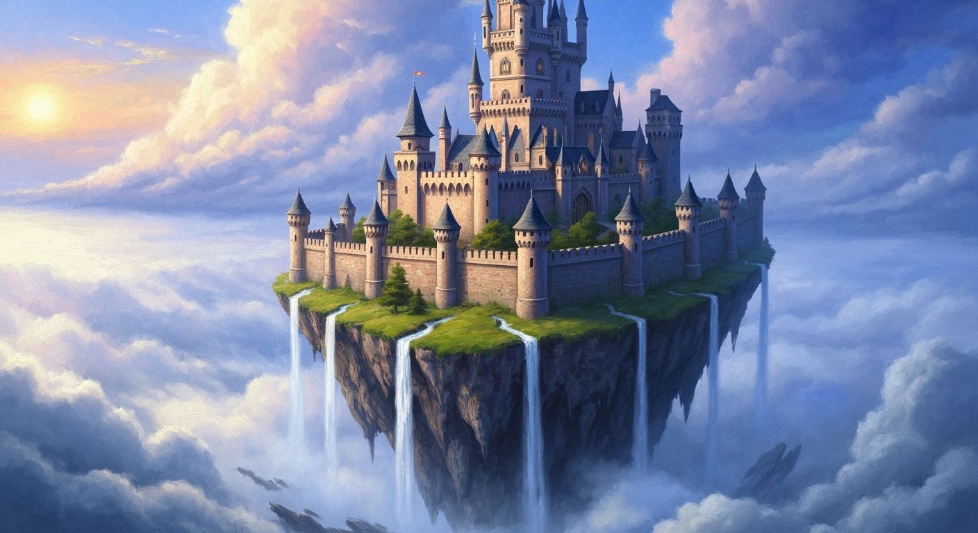 Floating Castle in the Clouds: An Oil Painting