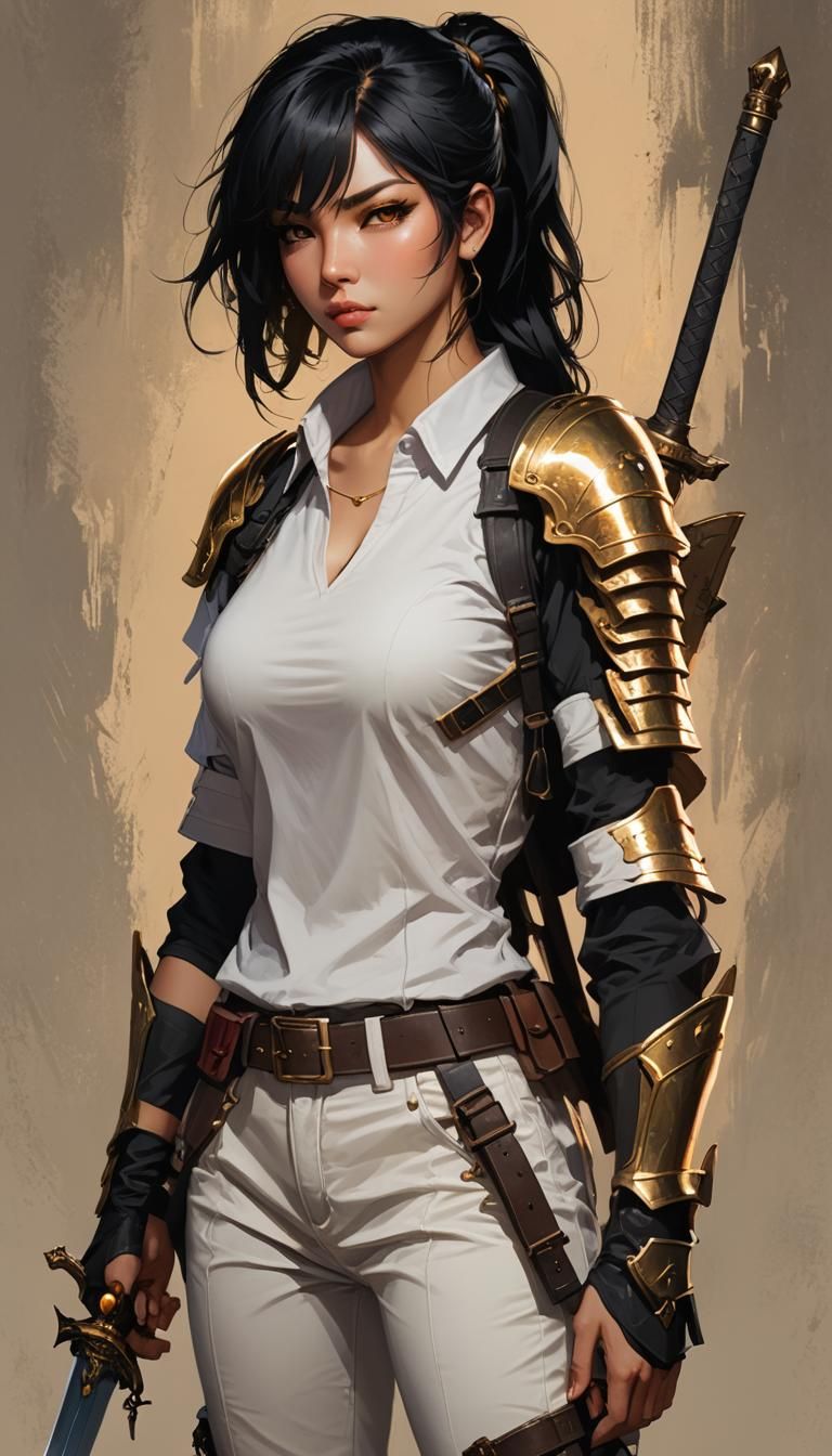 Anime Girl Portrait with Sword in Fantasy Art Style