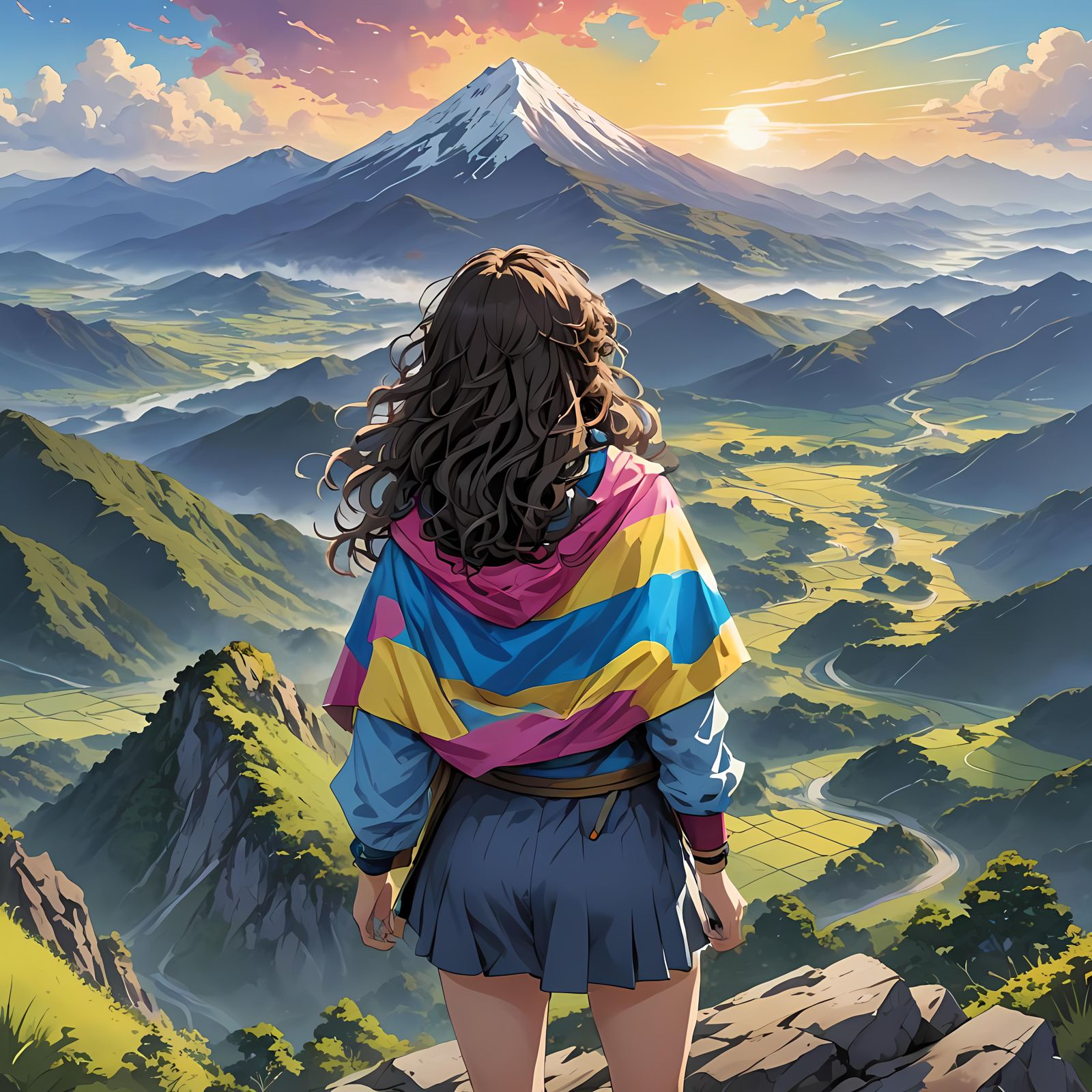 Pansexual Pride Mountain View in Anime Style