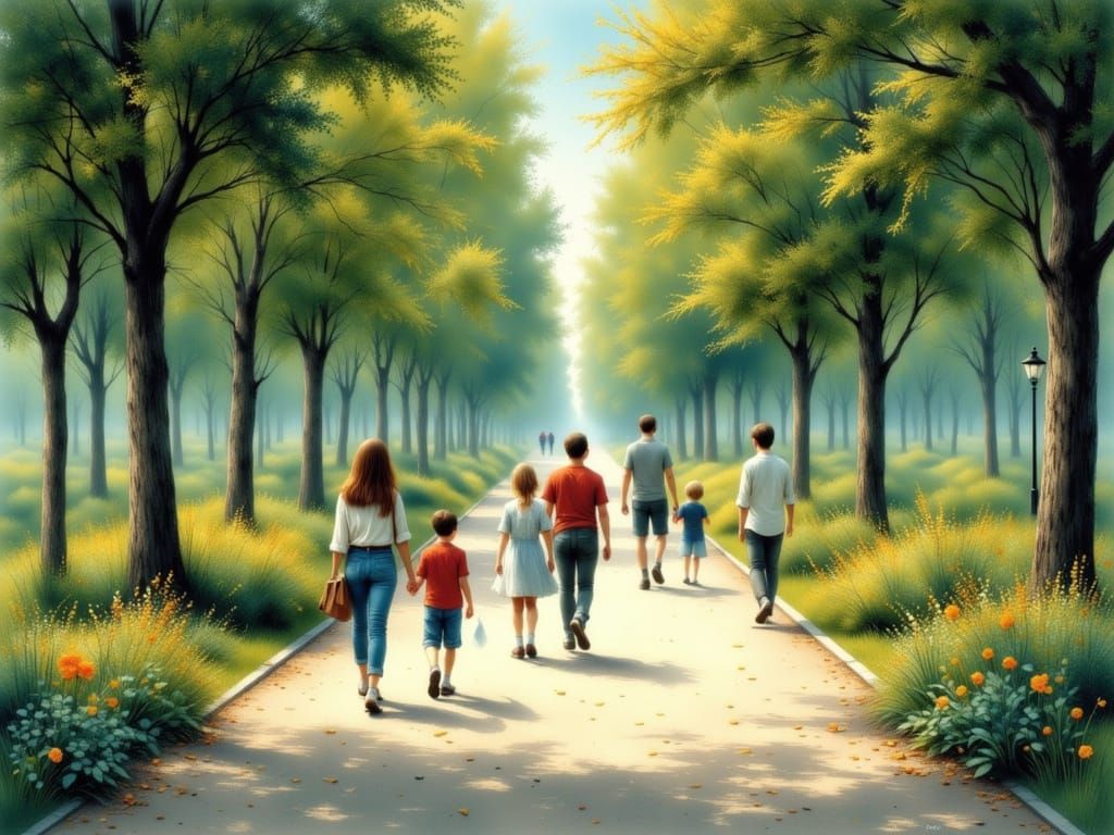 Pointillist Park Scene with Animated Details