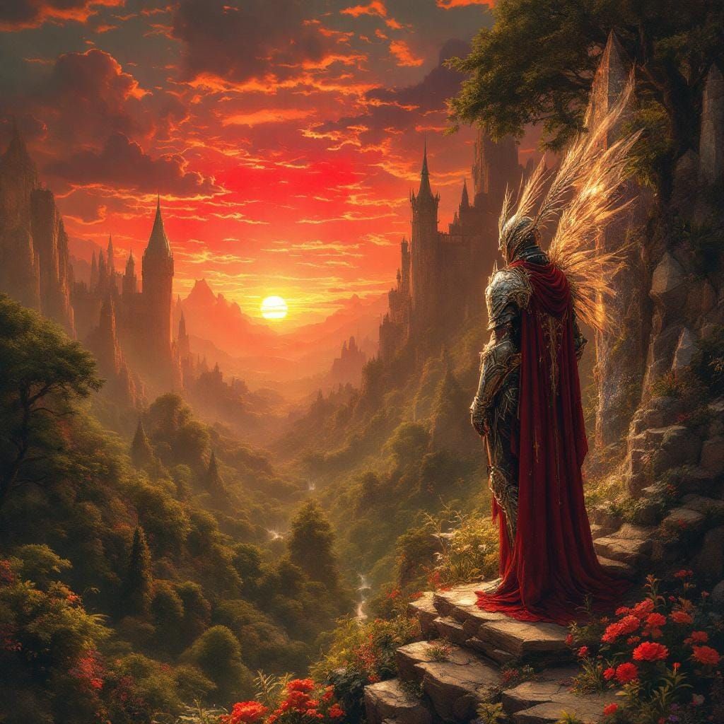 Fairy Knight on Crystal Spire at Sunset