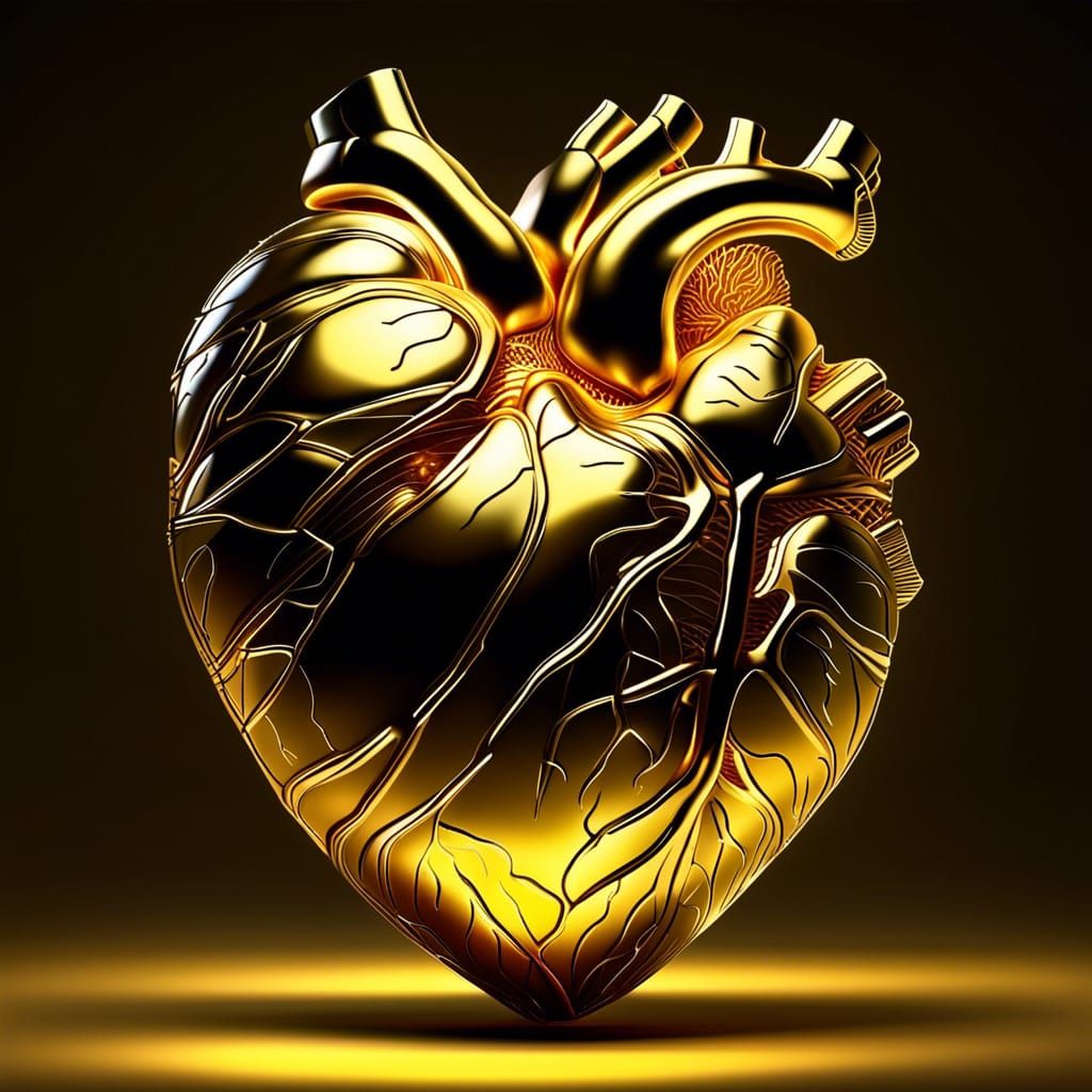 Gold Foil Glowing Human Heart Art