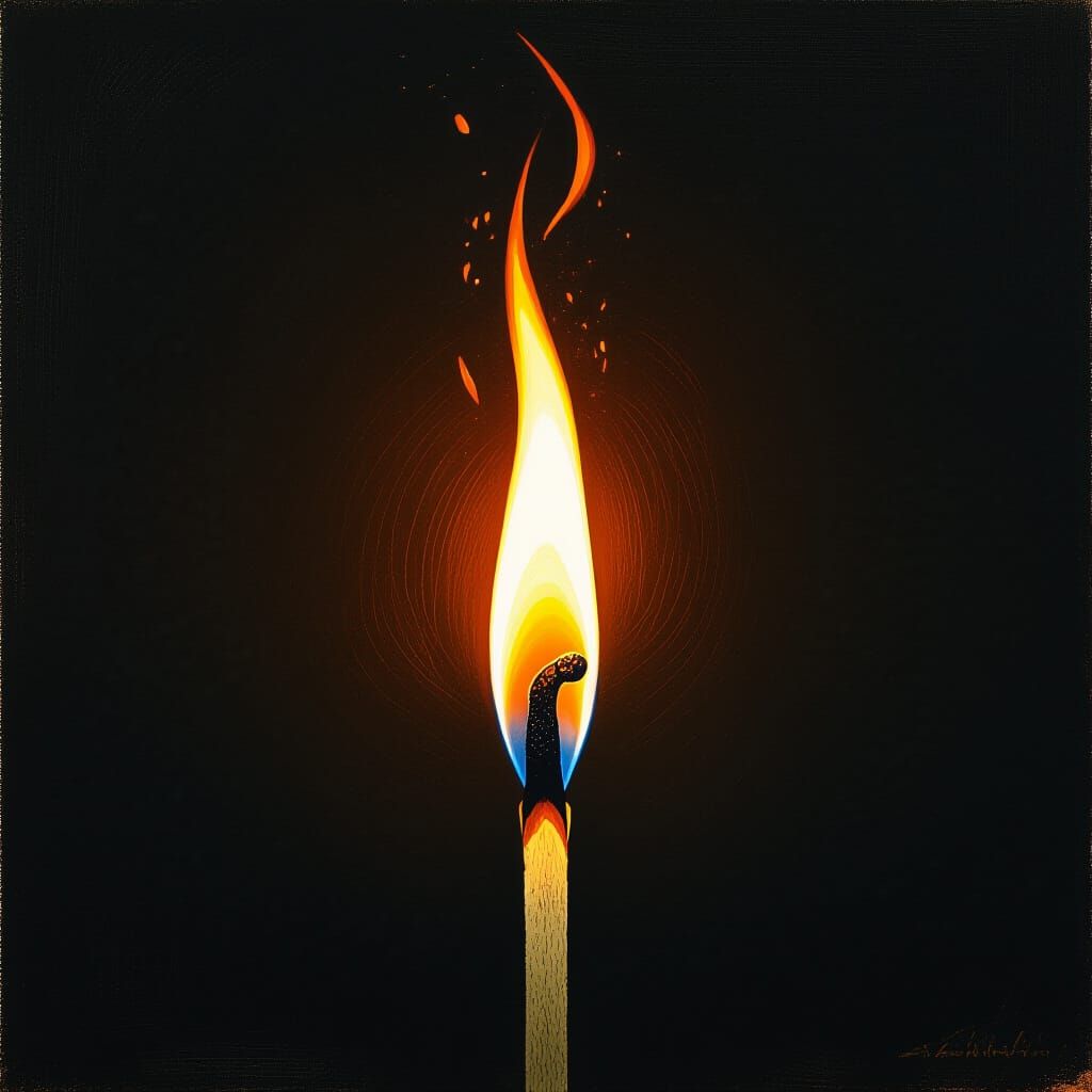 Flickering Match Flame in Dramatic Light