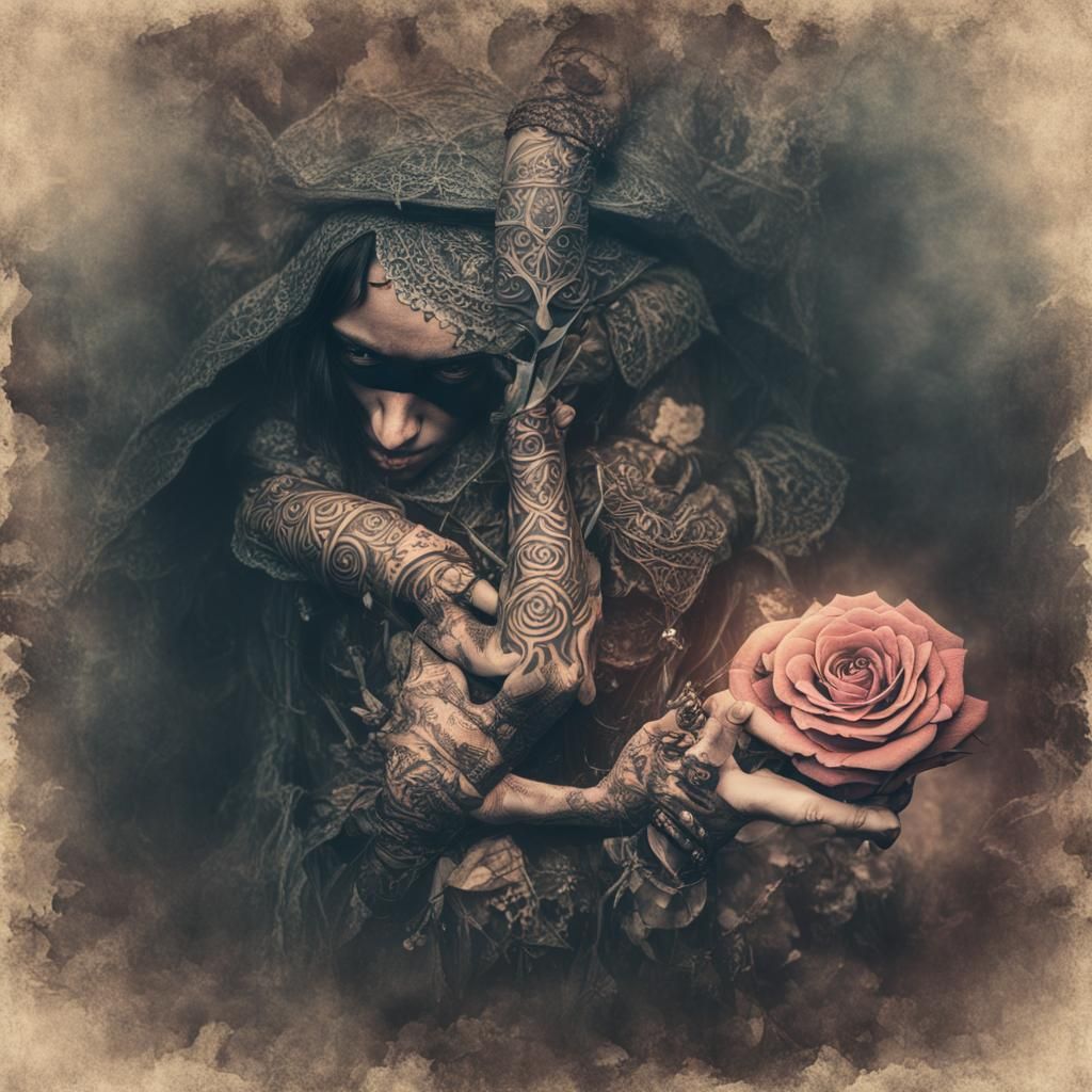 Mystical Pirate with Glowing Rose in Dark Fantasy Art