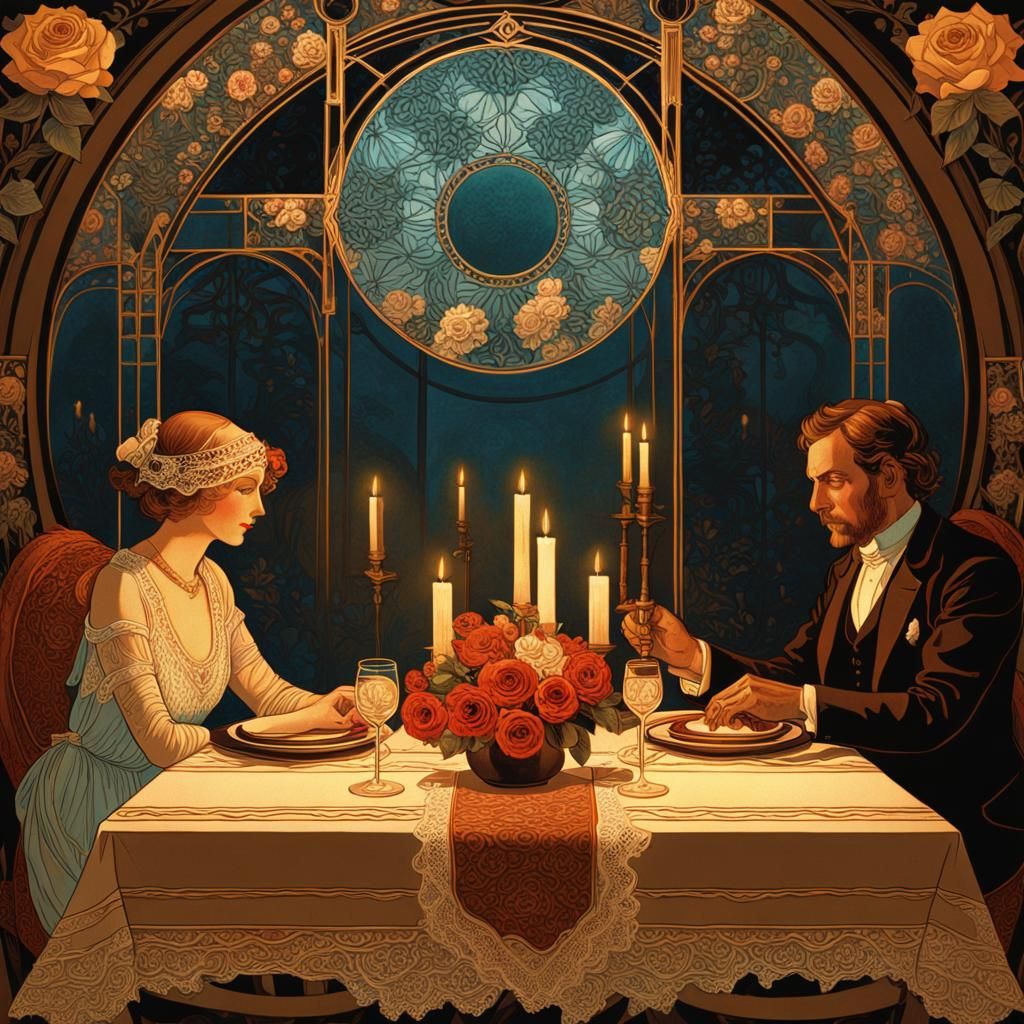 Romantic Candlelit Dinner in Art Deco Style