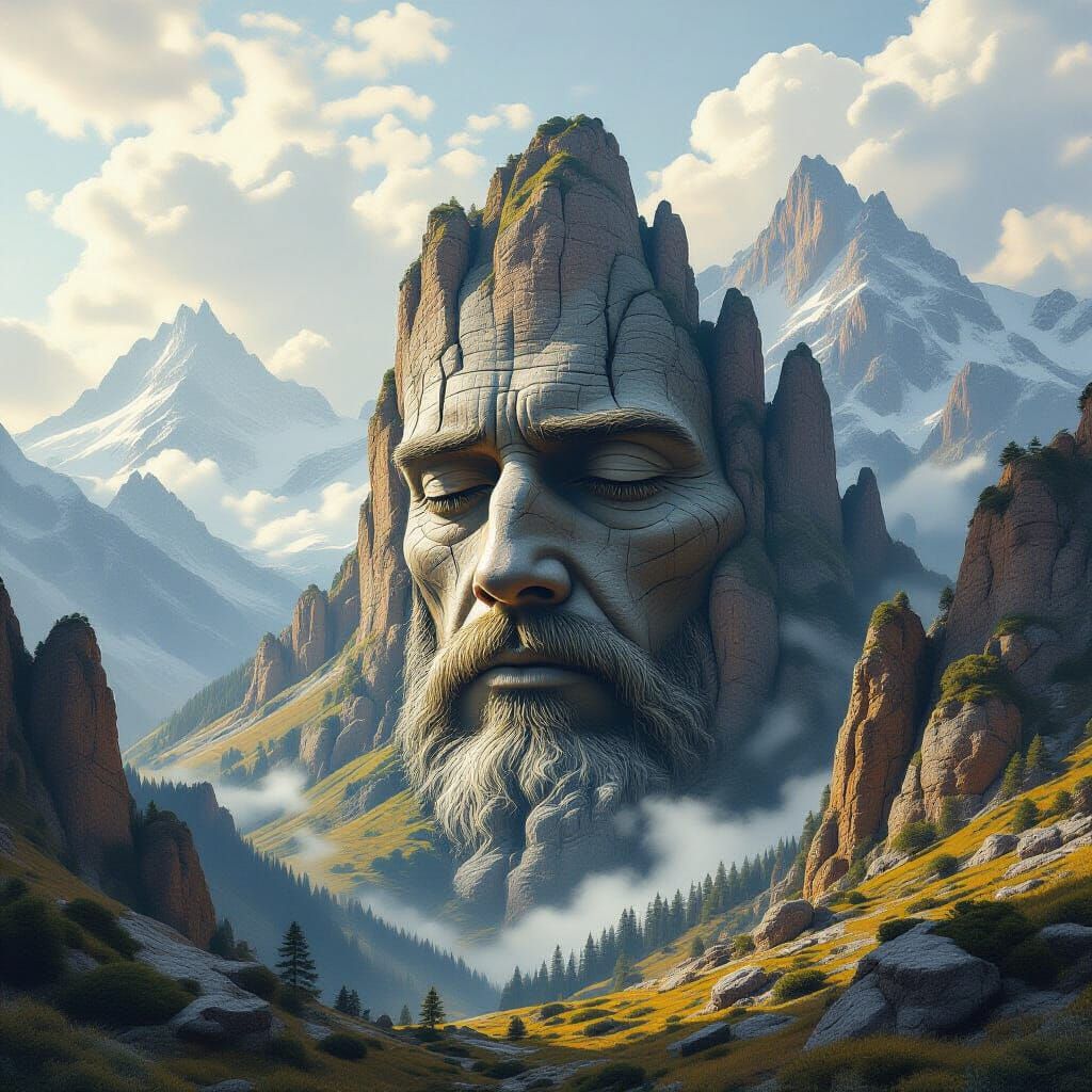 Face Optical Illusion Blends into Rugged Mountain Landscape