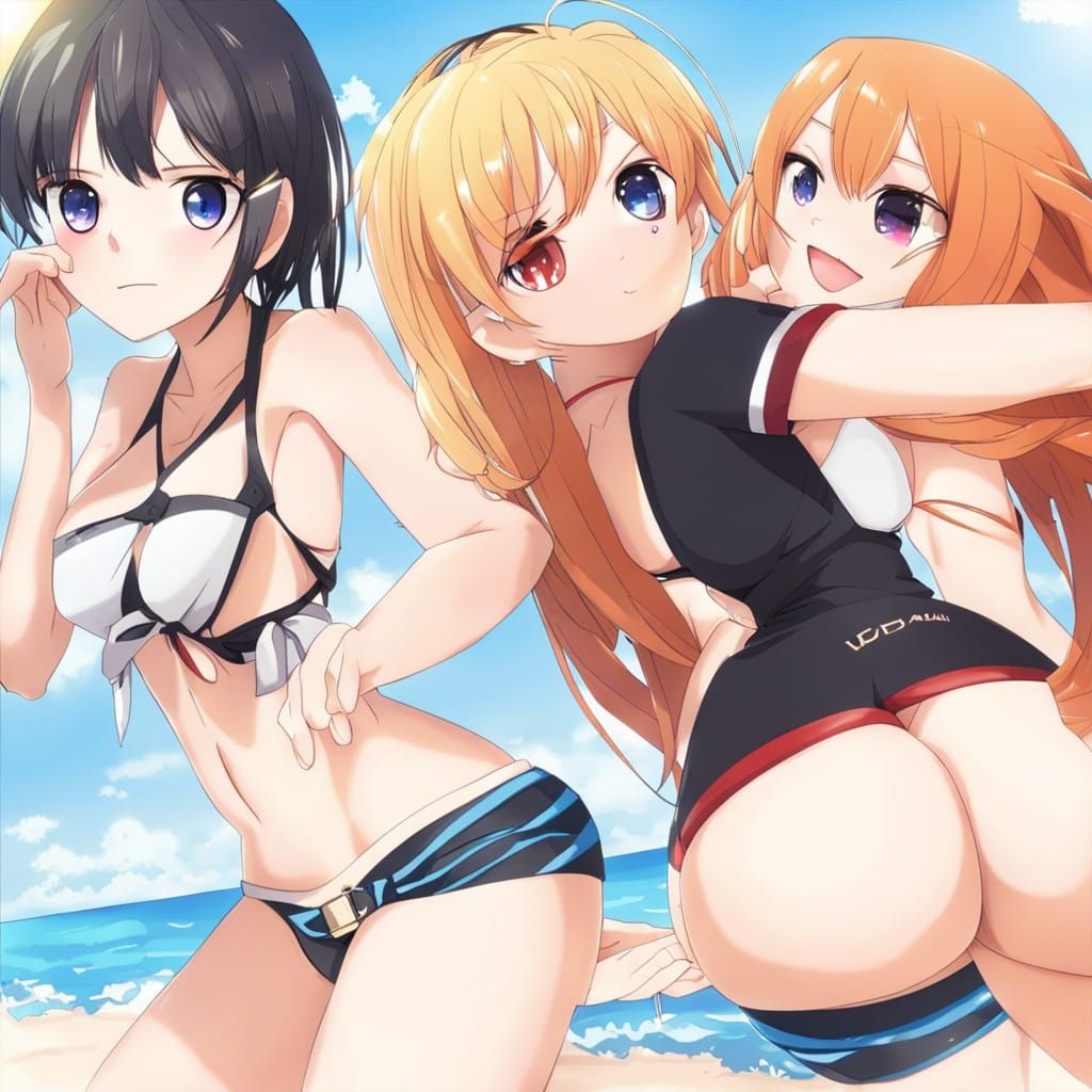 Anime Girls at the Beach in Key Visual Style