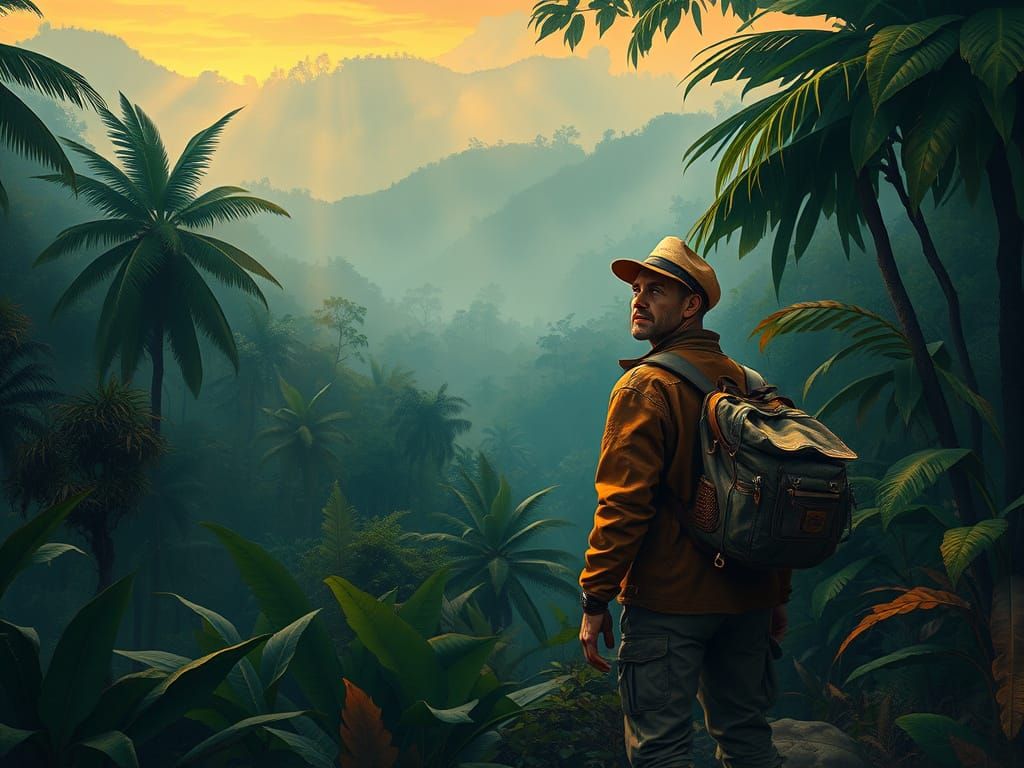 Jungle Explorer in Naive Art Style