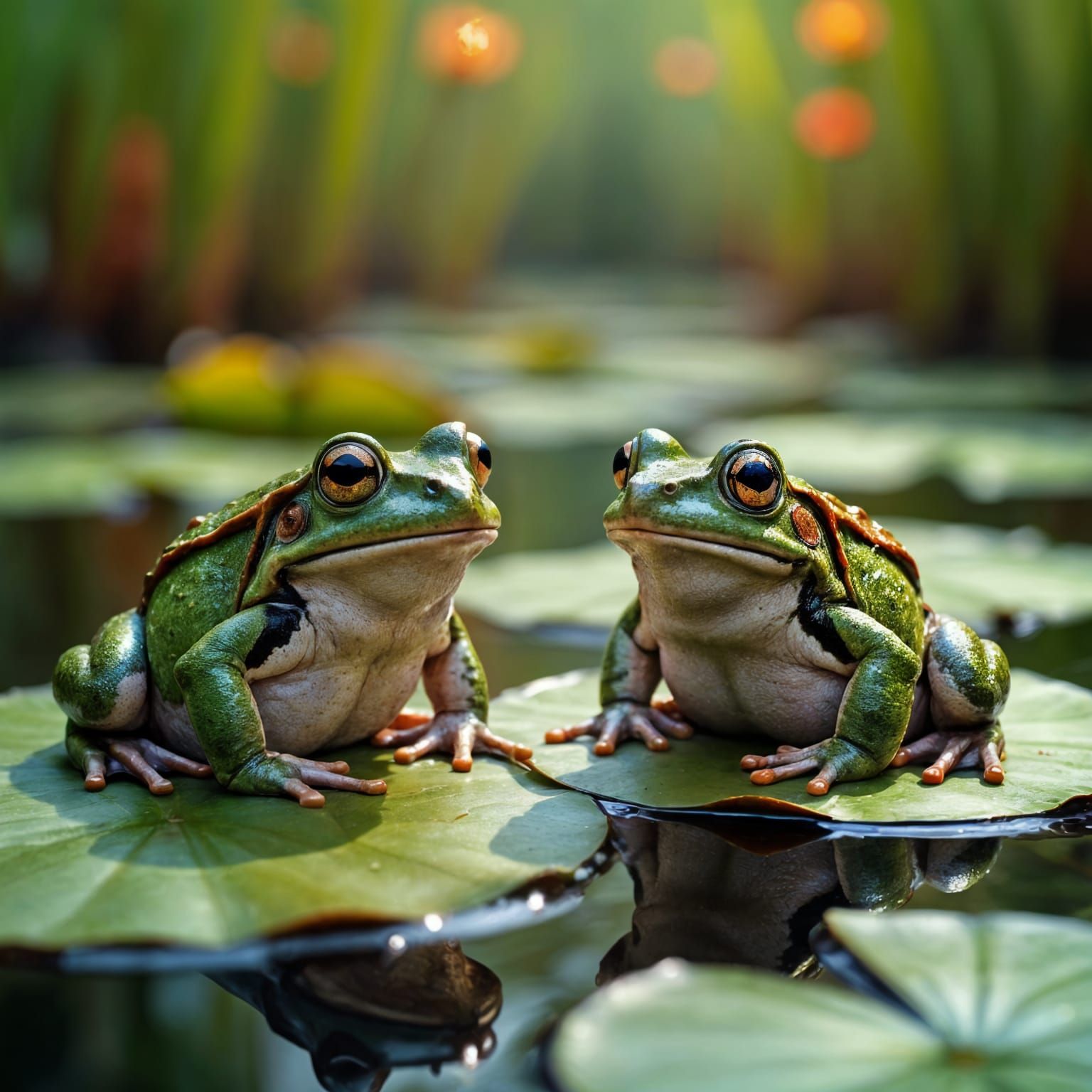 Stately Frogs in Tropical Bog: Hyperrealistic Image