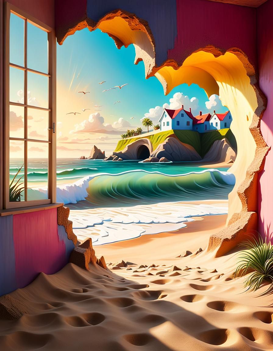 Surreal Room Opens to Fantasy Beach