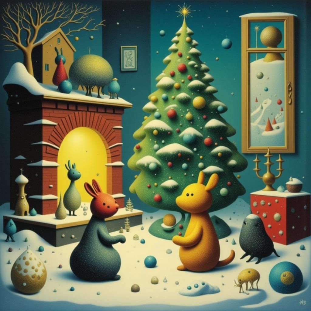 Whimsical Creatures Celebrate Christmas Eve in Storybook Sty...