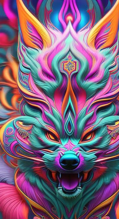 Psychedelic Dog Portrait in Japanese Art Style