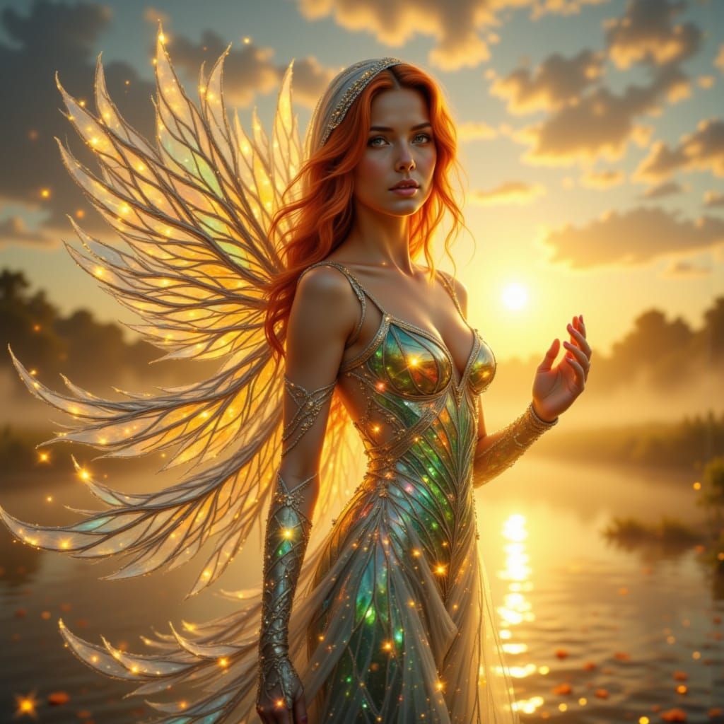 Ethereal Swan Goddess in Aurora Gown