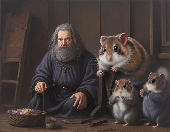 Hamster Family Portrait in Dramatic Fantasy Style