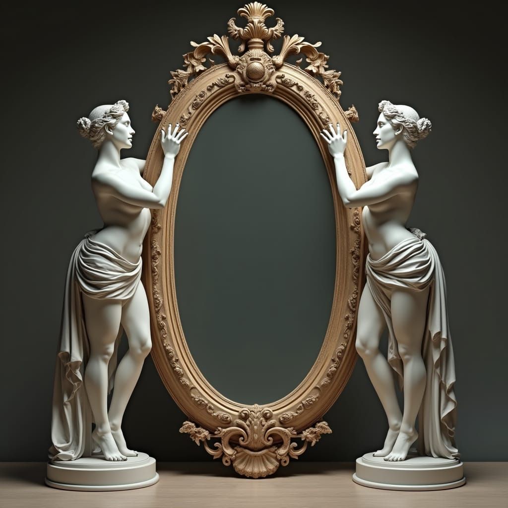 Elegant Hyper-Realistic Dancing Ladies Statues with Mirror F...