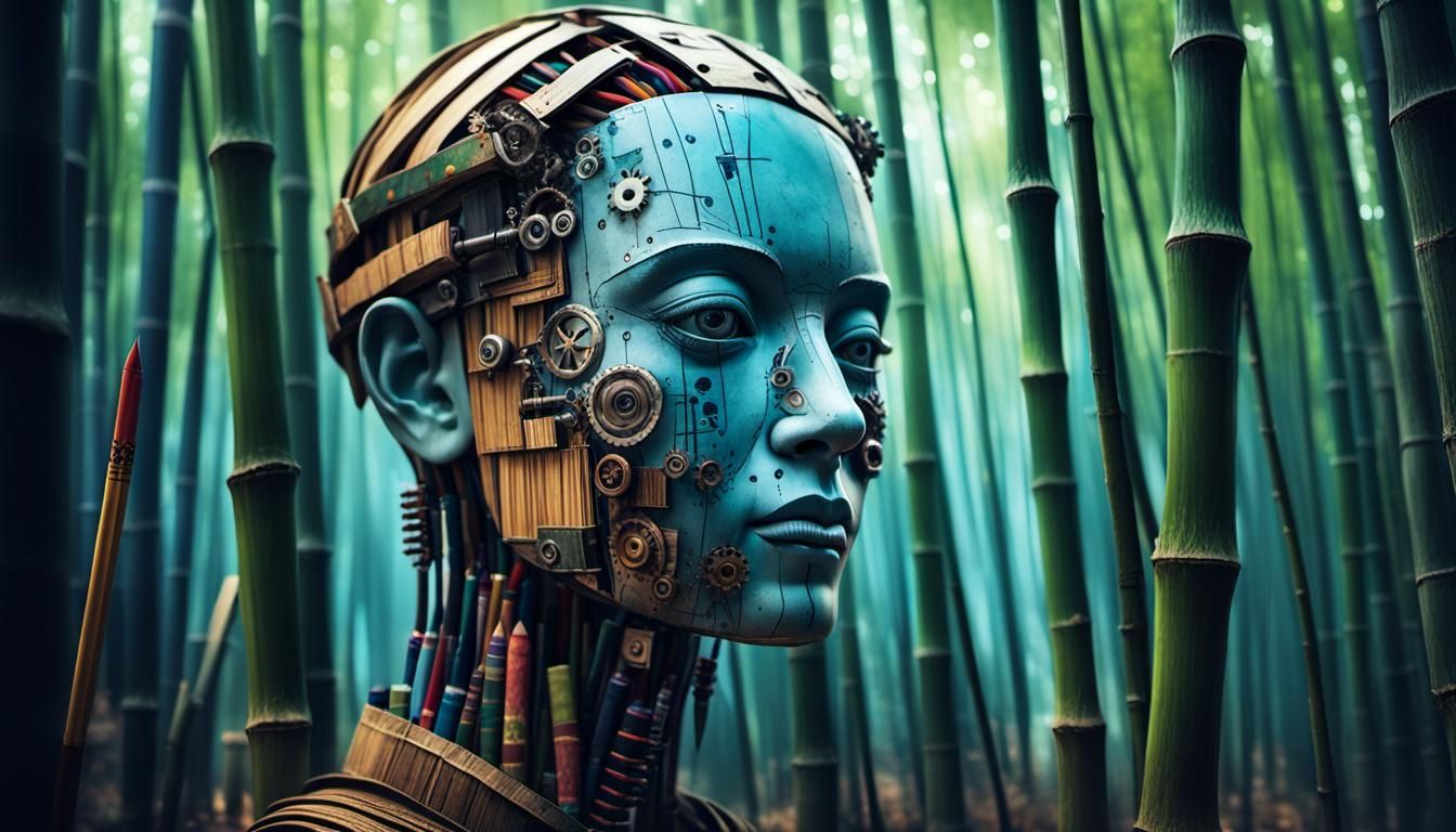 Bamboo Forest Concept Art with Books and Gears