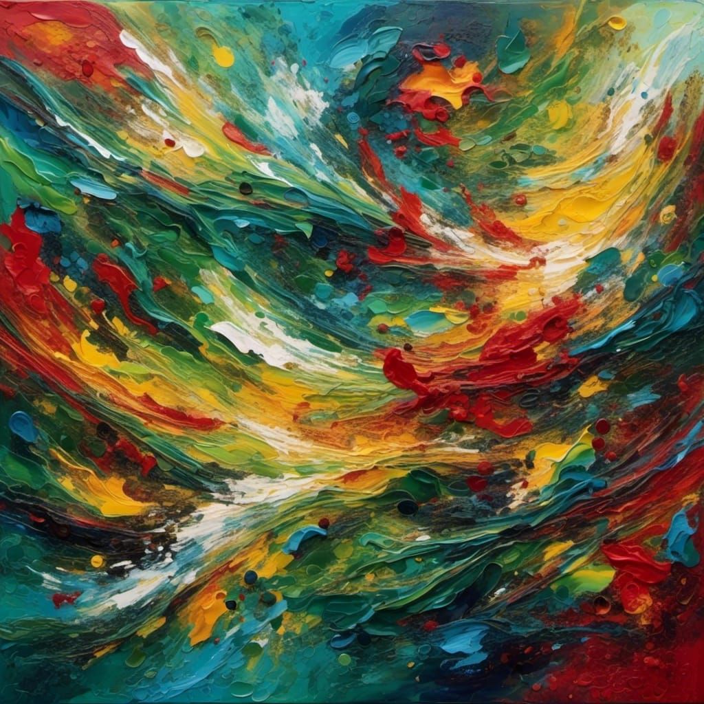 Abstract Expressionist Oil Painting with Sweeping Brushstrok...