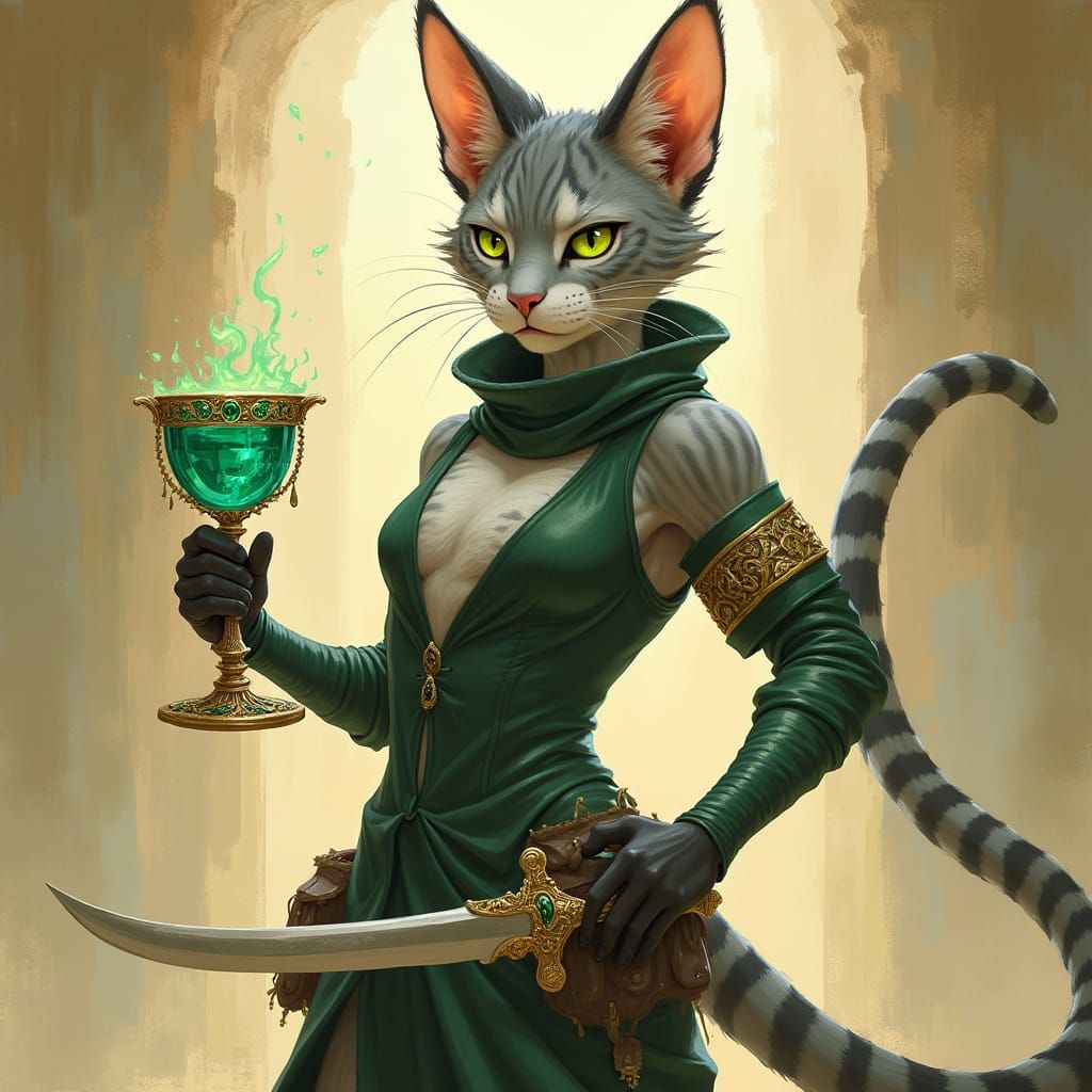 Ethereal Tabaxi Rogue Basks in Golden Light