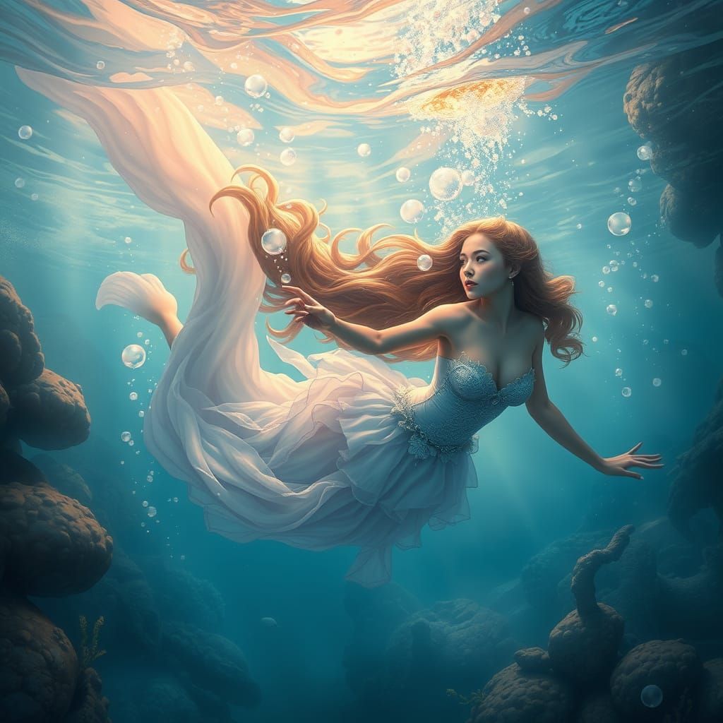 Lady in an Ethereal Fantasy Underwater Scene