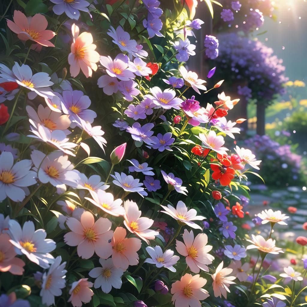 Blooming Garden at Dawn: Vibrant 3D Anime Art