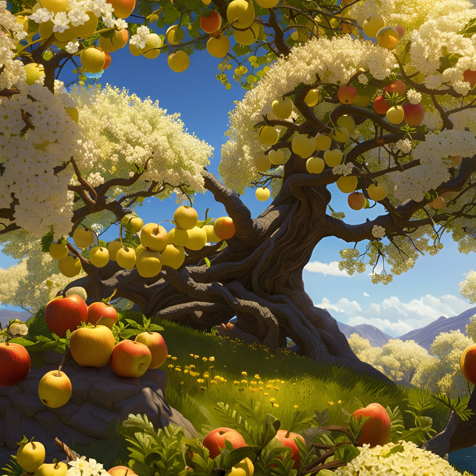 Blooming World Tree: A Fantasy Illustration