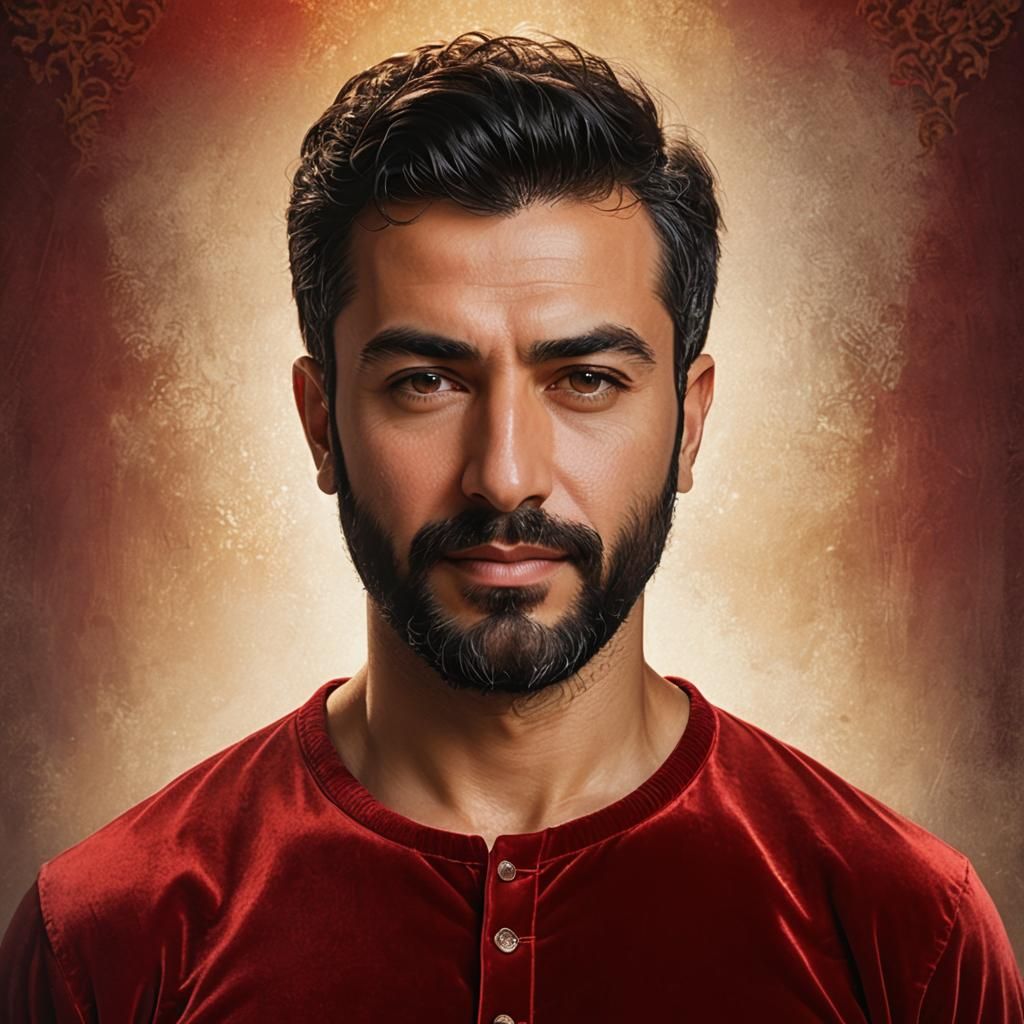Ottoman-Style Portrait of Turkish Man in Velvet