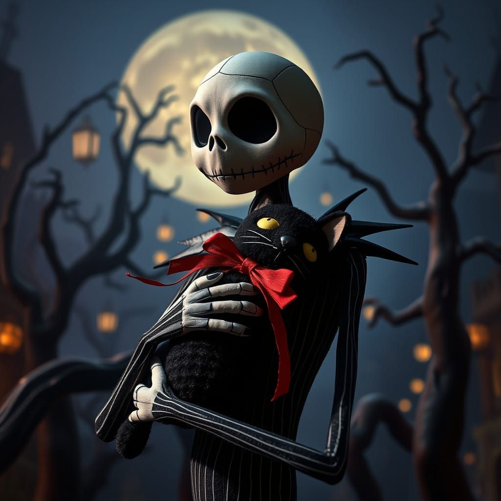 Jack Skellington with a Haunting Cat Companion