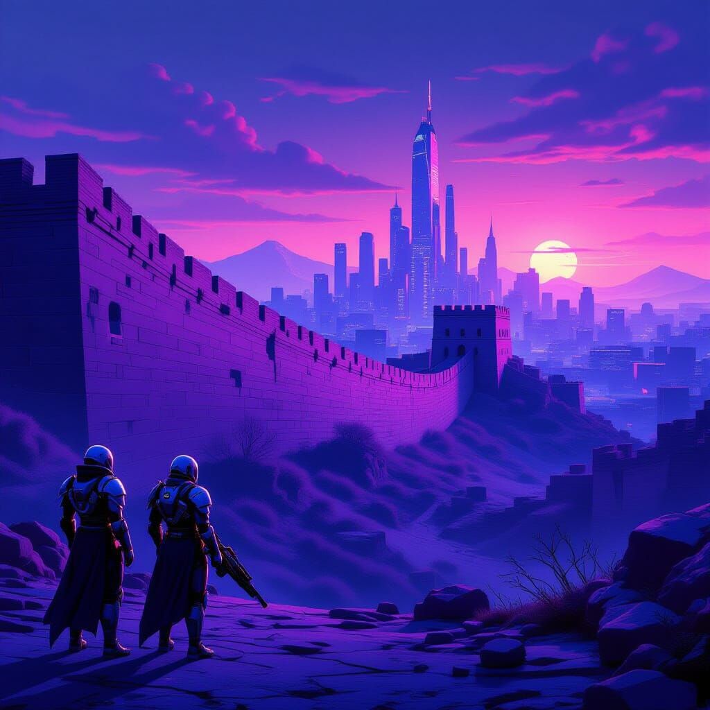 Post-Apocalyptic Wall Meets Dystopian City in Synthwave Styl...