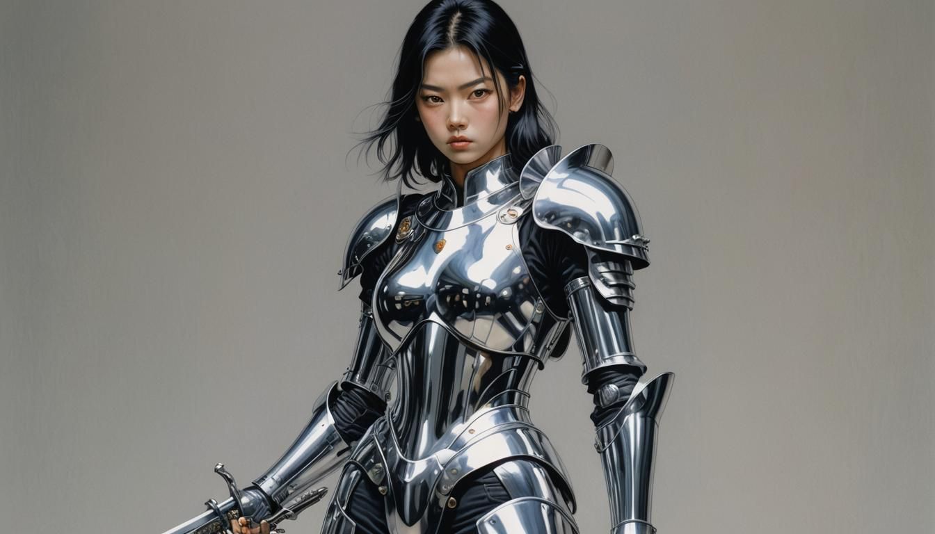 Chrome Armored Woman with Sword, Sorayama Style